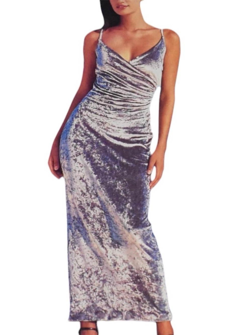 Velvet Slip Maxi Dress in Silver